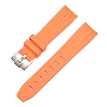 Imagem de HKIDKK 20mm 22mm 21mm Pulseira de relógio de borracha para pulseira Rolex marca pulseira de relógio de pulso de substituição masculina acessórios de relógio de pulso (cor: fivela laranja-prata,