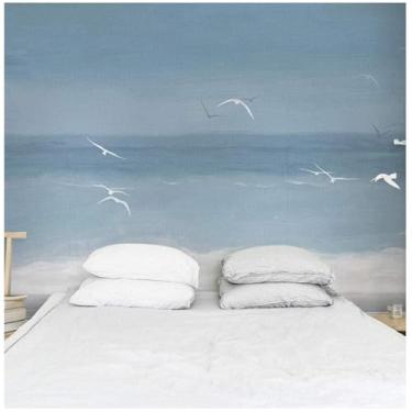 Imagem de TUYIFA Papel de parede 3D papel de parede pintado à mão escrita gaivotas do mar quarto quarto das crianças parede de fundo mural (138" x 100", autoadesivo)