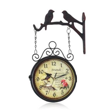 Imagem de Relógio de parede circular de dupla face vintage industrial para arte de parede decorativa ao ar livre relógio de parede antigo relógio de parede de escritório silencioso relógio de parede de cozinha