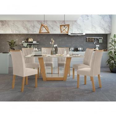 Imagem de Mesa 1,70 Apogeu Com Vidro E 6 Cadeiras Apogeu Amendoa Clean/off White Lopas