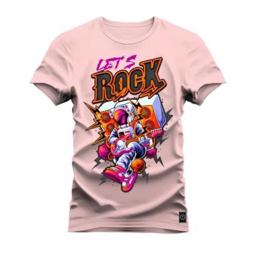 Imagem de Camiseta Plus Size Algodão Premium Estampada Lets Rock Rosa G5