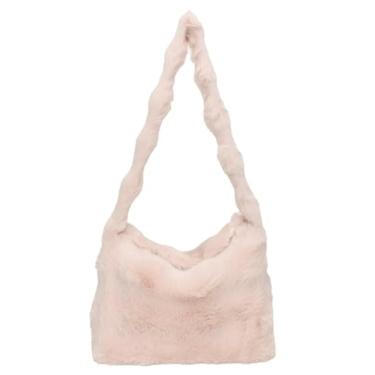 Imagem de Bolsa de ombro peluda feminina fofa de pele sintética Hobo bolsa de ombro bonita na moda 2024, rosa, One Size