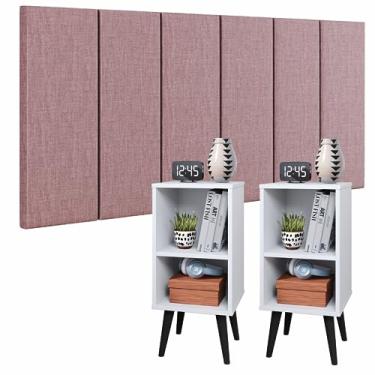 Imagem de Conjunto Cabeceira Cama Casal 1,40 Com Criado Quarto Luxo (Rose Linho - Branco)