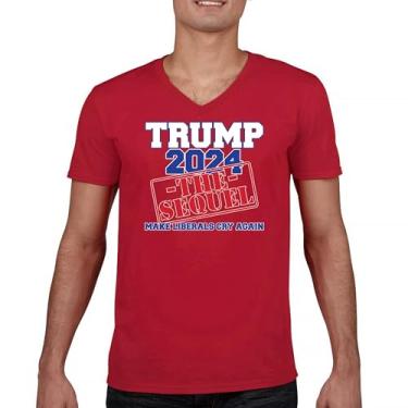 Imagem de Camiseta Trump 2024 The Sequel Gola V Make Liberals Cry Again MAGA President 47 FJB Let's Go Brandon Republican Tee, Vermelho, 3G