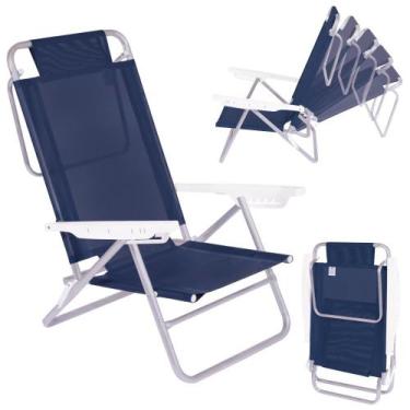 Imagem de Cadeira De Praia 6 Posicoes Dobravel Em Aluminio Summer Azul  Mor