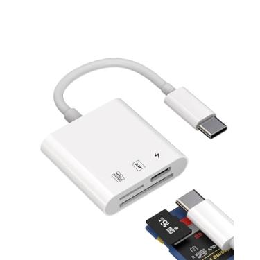 Imagem de Adaptador multiportas USB C Hub para iPhone 15 Pro Max Plus, iPad Air Mini (3 em 1), leitor de cartão SD, cartão micro TF, câmera tipo C, cabo carregador, dongle compatível com Samsung MacBook Flash