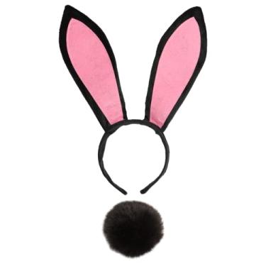 Imagem de Conjunto de orelhas e cauda de coelho, orelhas de coelho da Páscoa de pelúcia, faixa para cabeça de rabo de coelho, Halloween cosplay acessórios (preto)