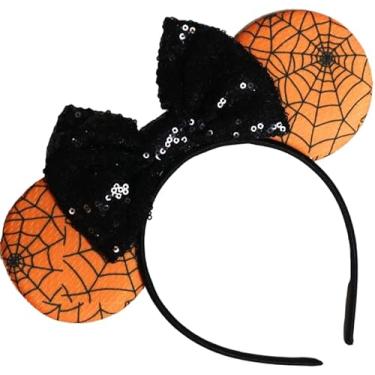 Imagem de CLGIFT Orelhas de Minnie de Halloween, orelhas laranja da Minnie, faixa de cabeça de orelhas de Mickey de teia preta, fantasia de Minnie de Halloween, Jack, Teia de Halloween, One Size Fits All