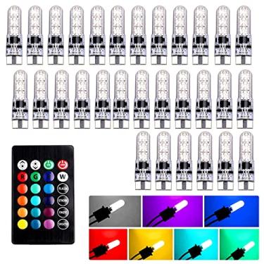 Imagem de OtpOutopa Lâmpada LED RGB para carro T10 com controle remoto W5W 194 168 2825 luz estroboscópica 16 cores 5050 cunha de substituição para carro mapa interior cúpula porta placa de carro luzes de leitura (30 peças)