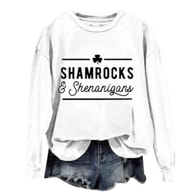 Imagem de Camiseta feminina de verão St Patricks Day Suéter de manga comprida verde Lucky Irish Shamrock, Branco, GG