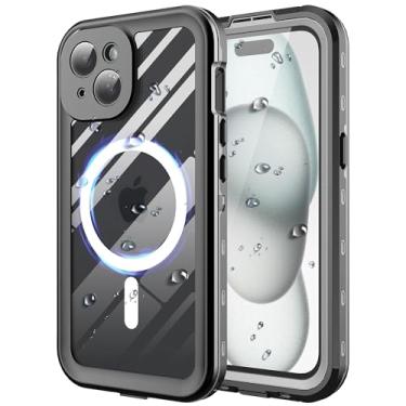 Imagem de Mangix Capa para iPhone 15, magnética compatível com carregamento Mag-Safe, à prova d'água com protetor de tela integrado, grau militar, testado contra quedas, resistente à prova de choque para Apple iPhone (iPhone 15) preto
