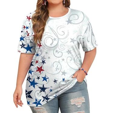 Imagem de For G and PL Camisetas femininas 4th of July Plus Size Bandeira Americana Patriótica EUA Star Stripe Tops, Estrela patriótica, GG