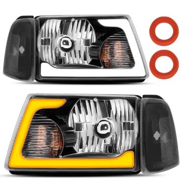 Imagem de ALZIRIA Conjunto de farol com luz de direção sequencial DRL LED adequada para Ford Ranger 2001-2011 01 02 03 04 05 06 07 08 09 10 11 Ranger lado do motorista e do passageiro (caixa preta transparente