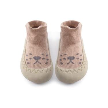Imagem de Aoluvy Meias de caminhada para bebês, sapatos antiderrapantes de borracha macia para meninos e meninas primeiro caminhar, sola de desenho animado infantil antiderrapante para bebês pré-andadores,