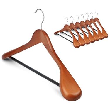 Imagem de Cabide de madeira meqution pacote com 8, cabides de madeira meqution cabides de madeira extra largos para casaco pesado, suéter, saia, terno, calças, acabamento retrô (nogueira)