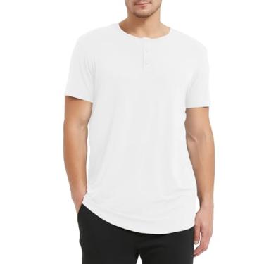Imagem de LETAOTAO Camiseta masculina Henley de viscose de bambu ultramacia manga curta longa bainha redonda, Branco, P