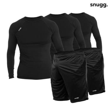 Imagem de 3 Camisetas Térmica Segunda Pele + 2 Calções Masculino Bermuda com Bolso Proteção UV-Masculino