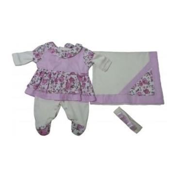 Imagem de Saída De Maternidade Menina Vestido 4 Peças Flor 100% Algodão-Feminino