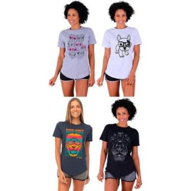 Imagem de Kit 4 Camisetas Longline Feminina MXD Conceito Slim Diversas Estampas-Feminino