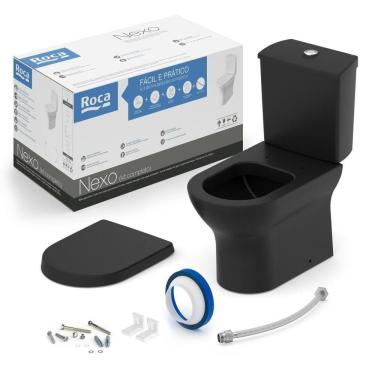 Imagem de Kit Bacia com Caixa, Assento Termofixo com Queda Amortecida e Complementos de Instalação Nexo Roca Matte Black