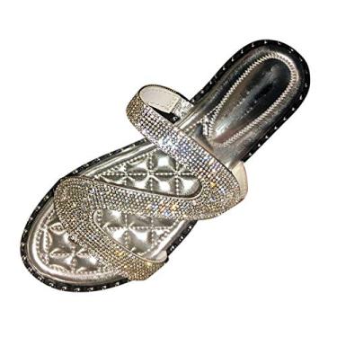 Imagem de Aniywn Sandálias femininas, sandálias casuais femininas planas com glitter de cristal e plataforma confortáveis sapatos de verão sapatos romanos, nº 4, prata, 42