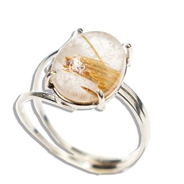 Imagem de Anel Oval Pedra Rutilo no Quartzo 12mm Prata 950 Ajustável