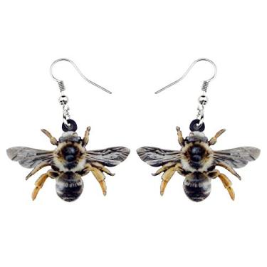 Imagem de BONSNY Brincos de abelha laranja fofos de acrílico para mulheres, meninas, crianças, pingentes de presente, Plástico, Sem pedra preciosa