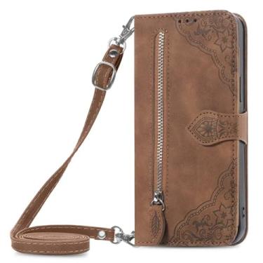 Imagem de Capa de cartão de couro carteira com zíper crossbody para xiaomi nota 13 11pro 12 11s 10 10s 9s 13t 12c caso cordão magnético, marrom, para redmi a2