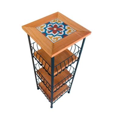 Imagem de Fruteira De Ferro E Madeira Grande 3 Andares Com Ladrilho Hidráulico Artesanal Ladrilho A1