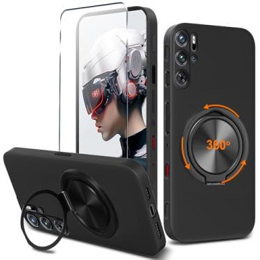 Imagem de Capa Nubia Red Magic 9 Pro com protetor de tela de vidro, suporte de anel giratório 360 com suporte de silicone TPU à prova de choque - preta