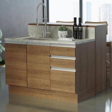 Imagem de Ilha De Cozinha Com Bancada E Balcão 120 Cm Rustic Glamy Madesa Rustic