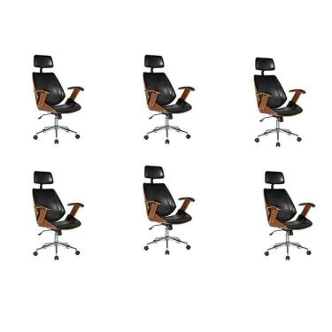 Imagem de Kit com 6 Cadeiras de Escritório Presidente Giratória com Apoio de Cabeça Office Lisboa Preto