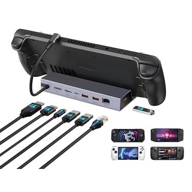 Imagem de Base Steam Deck 7 em 1 com DisplayPort HDMI Dual 4K @60Hz – Estação de ancoragem USB C de 100W para Steam Deck ROG Ally Legion Go – MacBook iPad Android Gaming Hub/Gigabit Ethernet 3 portas USB 3.0