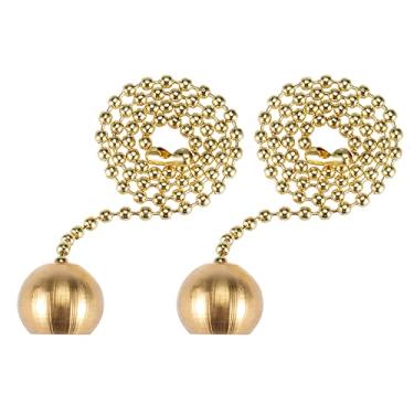 Imagem de YOKIVE 2 peças de corrente de puxar para ventilador de teto, extensões decorativas de corrente com enfeites de lâmpada de bola de latão, ótimo para ventiladores, lâmpada de teto, casa (dourado, 30,5