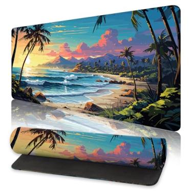 Imagem de Tapete de mesa antiderrapante para jogos mouse pad almofadas macias praia tropical palma capa protetora para casa, escritório, teclado, laptop, computador e escrita 31,5 x 11,8