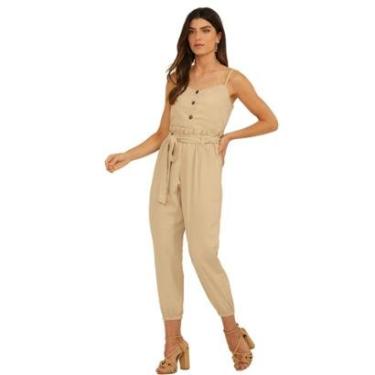 Imagem de Conjunto Linho Blusa Regata Cropped Botão Frente Alça Alcinha Calça Jogger Verão Social VL0609-Feminino