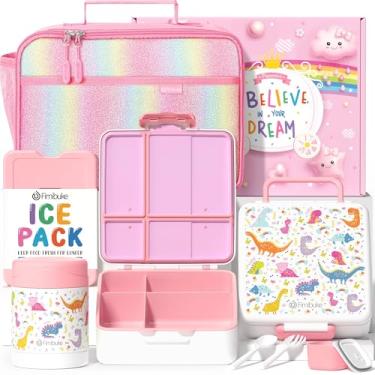 Imagem de Fimibuke Lancheira infantil Bento Snack com 4 compartimentos, lancheira isolada, garrafa térmica a vácuo de aço inoxidável, pacote de gelo, conjunto de utensílios, para