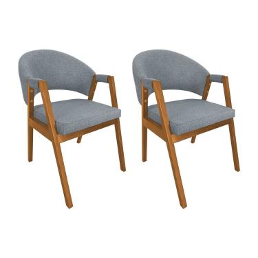 Imagem de Kit 2 Cadeiras de Jantar Madeira Maciça Cerejeira Premium Helen Linho Cinza