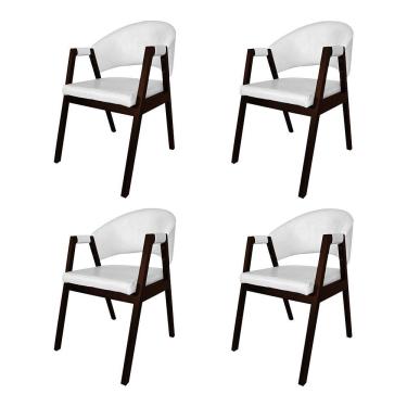 Imagem de Kit 4 Cadeiras de Jantar Madeira Maciça Castanho Premium Helen Facto Branco