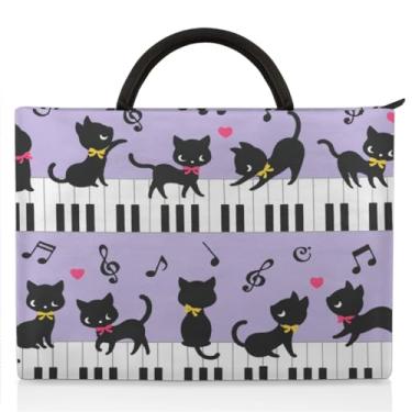Imagem de Capa para laptop Cat Piano Music 15 15,6 16 polegadas bolsa para laptop com alça e bolsos durável notebook bolsa de transporte para homens mulheres várias cores e opções de tamanho