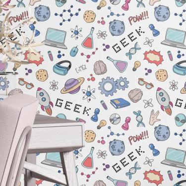 Imagem de Papel de Parede Adesivo Geek Infantil Fundo Branco Lavável - PAPELEPAR