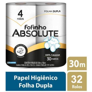 Imagem de Papel Higiênico Fofinho  Absolute 32 Rolos Folha Dupla 30 Metros - Can