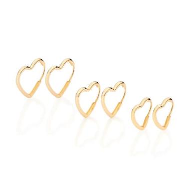 Imagem de Kit Brincos Corações Rommanel Banhado A Ouro 18k 1 2 3 Furos Rommanel