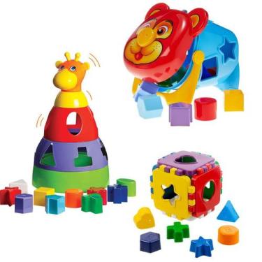 Imagem de Kit Bebe 3 Brinquedos Didaticos Encaixar Montar Presente 1 ano infanti