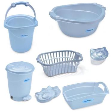 Imagem de Kit 7 peças banho bebe balde bacia lixeira organizador cesto sabonetei