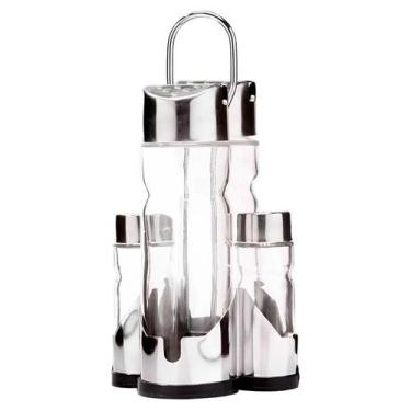Imagem de Kit 2 Galheteiros De Mesa 4 Peças De Vidro Com Suporte Inox - Topmix