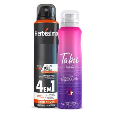 Imagem de Kit Desodorante Aerossol Antitranspirante Herbíssimo Dark Silver e Tab