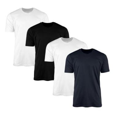 Imagem de Kit 4 Camisetas AMGK Masculina Lisa Básica 100% Algodão, Masculino, Co