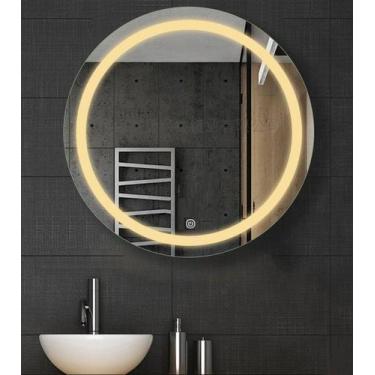Imagem de Espelho jateado redondo iluminado com led quente e touch 80cm - Woodgl