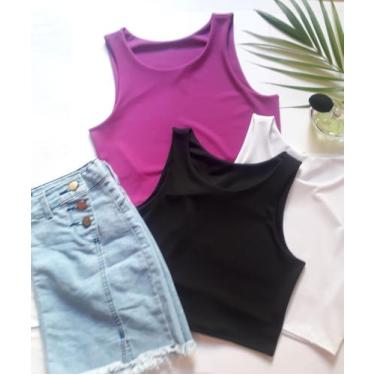Imagem de kit 3 top cropped regata feminina moda tendência - RK, P